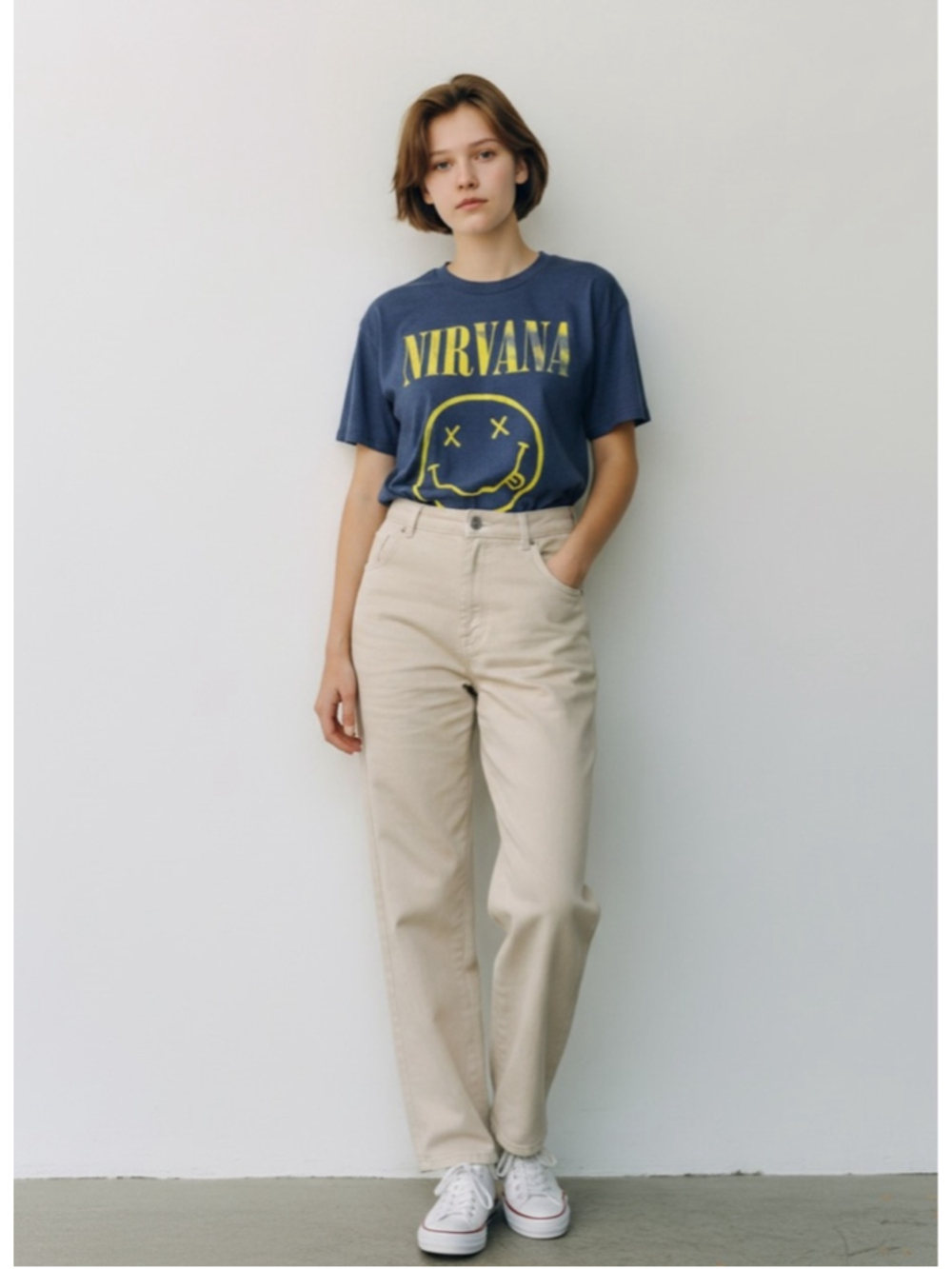 Nirvana Smiley‎ Face Band Tee Small Blue Yellow Graphic Grunge Rock T-Shirt